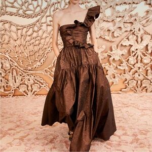 Elegant Brown One-Shoulder Dress